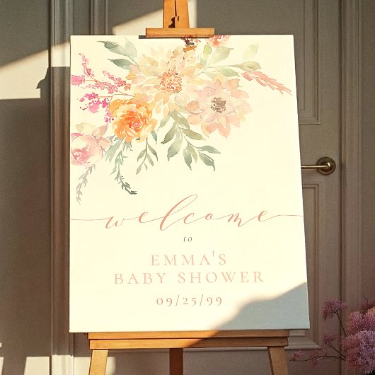 Blush Blauwgroen Spring Flowers Baby shower Welcom Poster