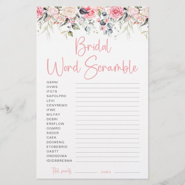 Blush Bloem | Bruids Woordzoek Gamekaart (Voorkant)