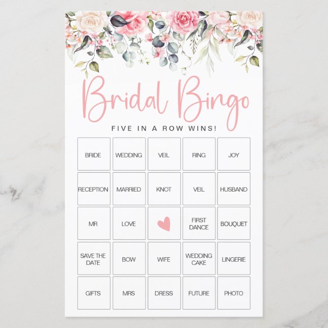 Blush Bloem | Bruiloft Bruidsshower Bingo Spelkaar (Voorkant)