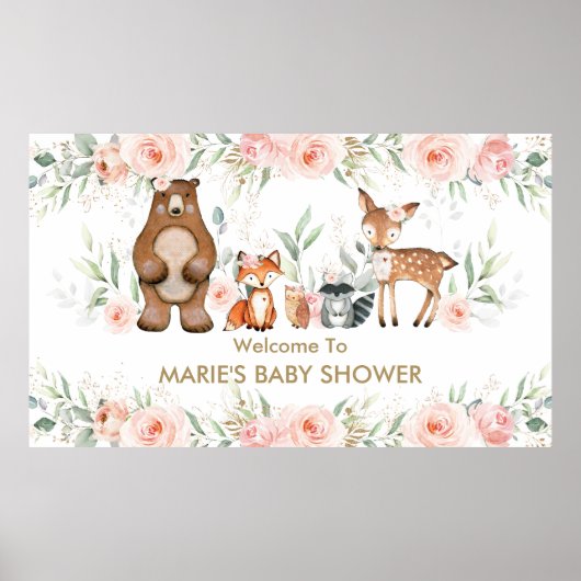 Blush Bloem Dieren Baby Shower Welkom  Poster (Voorkant)