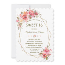 Blush Bloem Goud Glitter Frame Sweet Sixteen