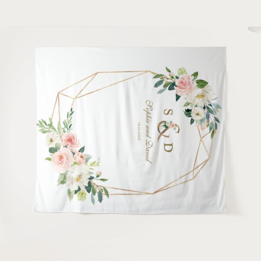 Blush Bloem Gouden Ampersand Monogram Fotocabine Wandkleed (Voorkant (horizontaal))