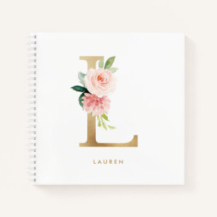 Blush Bloem Gouden Folie Letter L Monogram Notitieboek