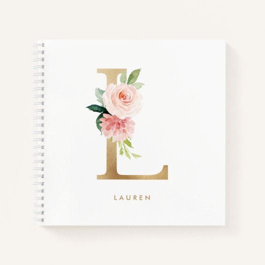 Blush Bloem Gouden Folie Letter L Monogram Notitieboek (Voorkant)