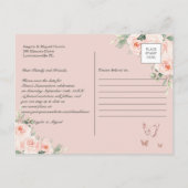 Blush Bloem Roze Goud Vlinders Quinceañera Aankondigingskaart (Achterkant)