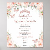 Blush Bloem Roze Gouden Quinceanera Bar Drankmenu Poster (Voorkant)