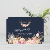 Blush Bloem Takken Wil Je Mijn Bruidsmeisje Zijn Kaart (Staand voorkant)