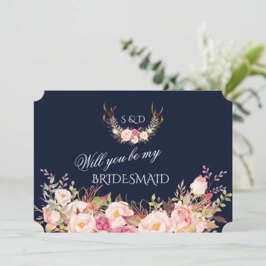 Blush Bloem Takken Wil Je Mijn Bruidsmeisje Zijn Kaart (Staand voorkant)