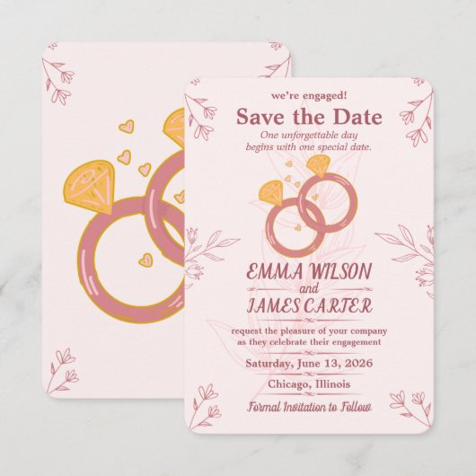 Blush Bloemale Verloving Bewaar de Datum Bewerkbaa Save The Date (Voorkant / Achterkant)