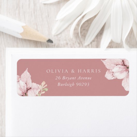 Blush Bloemblaadjes Bruiloft Retouradres Etiket (Insitu)