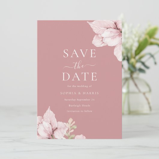Blush Bloemblaadjes Bruiloft Save The Date (Staand voorkant)