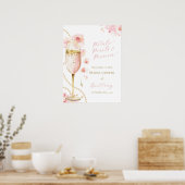 Blush Bloemblaadjes Parels Prosecco Bruidsfeest Poster (Keuken)