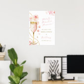 Blush Bloemblaadjes Parels Prosecco Bruidsfeest Poster (Thuiskantoor)