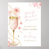 Blush Bloemblaadjes Parels Prosecco Bruidsfeest Poster (Voorkant)