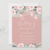 Blush Bloemblad Blad String Lichten Huwelijksuitno Kaart (Voorkant)