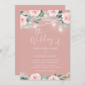 Blush Bloemblad Blad String Lichten Huwelijksuitno Kaart (Voorkant / Achterkant)
