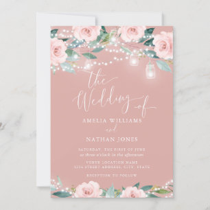 Blush Bloemblad Blad String Lichten Huwelijksuitno Kaart
