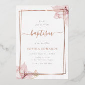 Blush bloemblad Elegante Meisjes Doop Roos Goud Folie Uitnodiging (Voorkant)