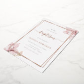 Blush bloemblad Elegante Meisjes Doop Roos Goud Folie Uitnodiging (Gedraaid)