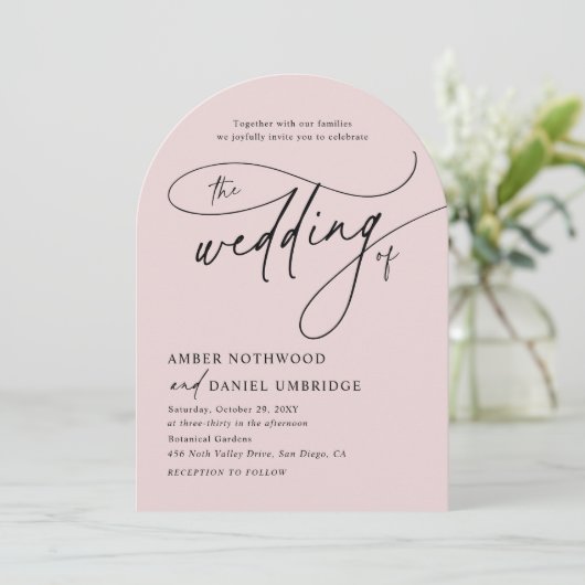 Blush Bloemboog bruiloft uitnodiging (Staand voorkant)