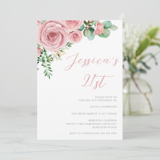 Blush Bloemen 21e Verjaardagsfeest Kaart (Staand voorkant)