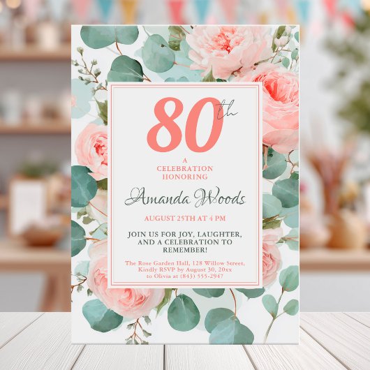 Blush bloemen 80ste verjaardag kaart
