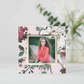  Blush Bloemen Afstuderen Party Foto Kaart (Staand voorkant)