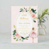 Blush Bloemen Ballerina Kids Verjaardag Folie Uitnodiging (Staand Voorkant)