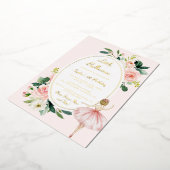 Blush Bloemen Ballerina Kids Verjaardag Folie Uitnodiging (Gedraaid)