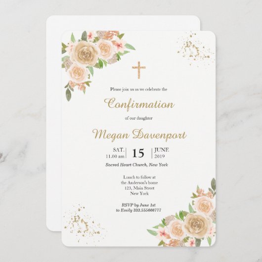 Blush Bloemen Bevestiging Kaart (Voorkant / Achterkant)