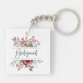 Blush Bloemen Boeket Bruidsmeisje Vierkante Sleute Sleutelhanger (Achterkant)