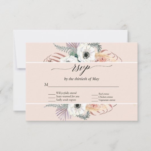 Blush Bloemen Boho Pampas Grass Palm Foliage RSVP (Voorkant)