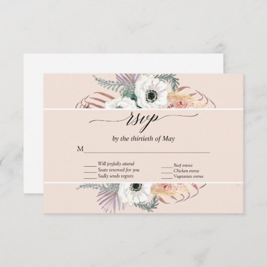 Blush Bloemen Boho Pampas Grass Palm Foliage RSVP (Voorkant / Achterkant)