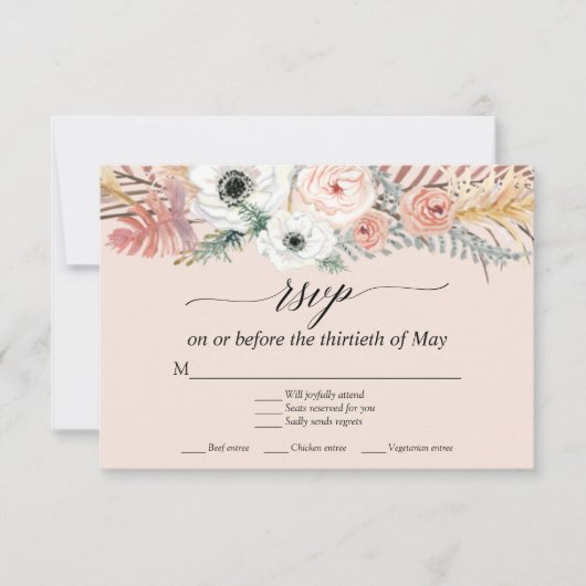 Blush Bloemen Boho Pampas Grass Tropische Palm RSV RSVP Kaartje (Voorkant)