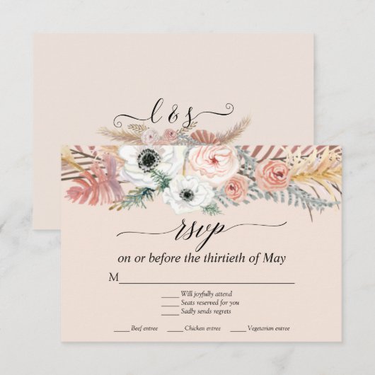 Blush Bloemen Boho Pampas Grass Tropische Palm RSV RSVP Kaartje (Voorkant / Achterkant)