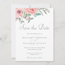Blush Bloemen Bourgondië Waterverf Bruiloft Save The Date