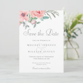 Blush Bloemen Bourgondië Waterverf Bruiloft Save The Date (Staand voorkant)