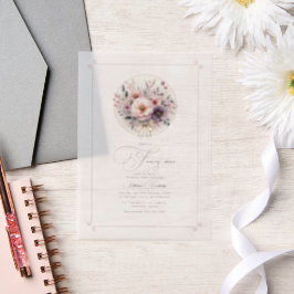 Blush Bloemen Bow "Fancy One" Eerste Verjaardag Vellum Uitnodigingen
