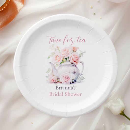 Blush Bloemen Bruids Tea Party Papieren Bordje
