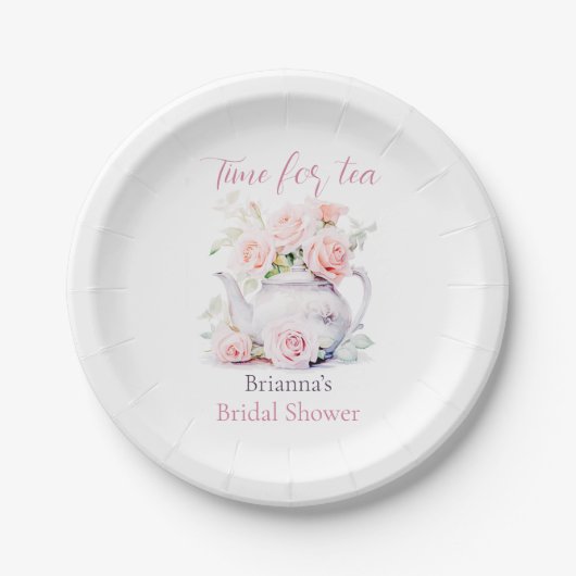 Blush Bloemen Bruids Tea Party Papieren Bordje (Voorkant)