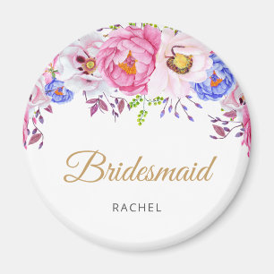 Blush Bloemen Bruidsmeisje Naam Magneet