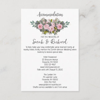 Blush bloemen bruiloft accommodaties informatiekaartje