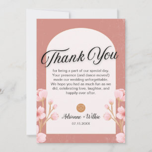 Blush Bloemen bruiloft dank u kaart met foto
