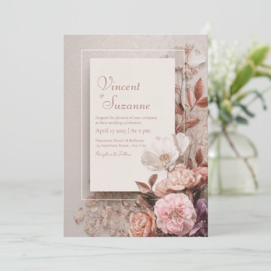 Blush  Bloemen bruiloft Kaart (Staand voorkant)