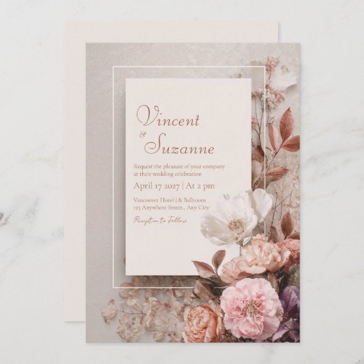 Blush  Bloemen bruiloft Kaart (Voorkant / Achterkant)