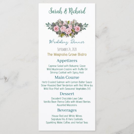 Blush bloemen bruiloft menu (Voorkant)