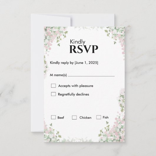 Blush bloemen bruiloft | minimalistisch script RSVP kaartje (Voorkant)