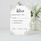 Blush bloemen bruiloft | minimalistisch script RSVP kaartje (Staand voorkant)