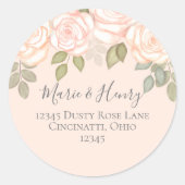 Blush Bloemen Bruiloft Retouradres Custom Ronde Sticker (Voorkant)