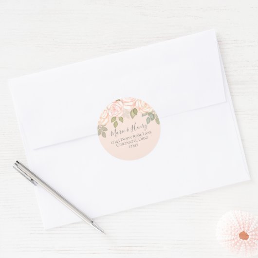 Blush Bloemen Bruiloft Retouradres Custom Ronde Sticker (Envelop)